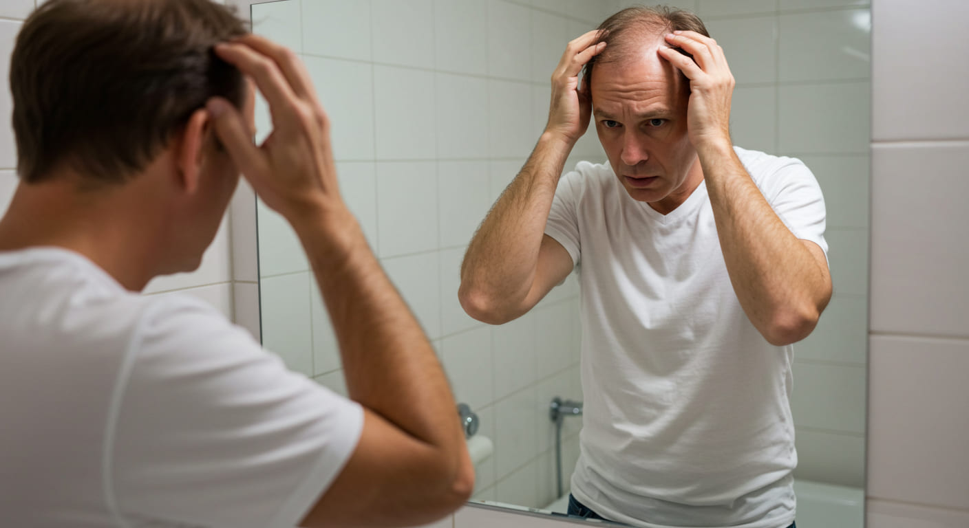 Hombre preocupado por la caida del pelo
