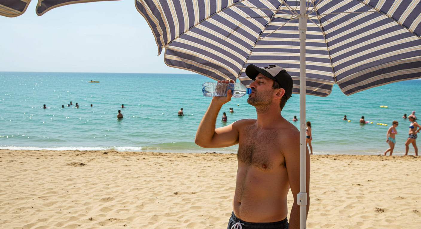 Tomando agua en la playa