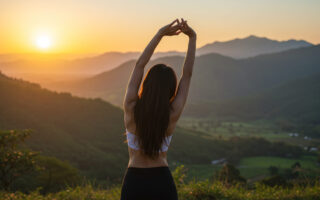 Persona estirándose al amanecer