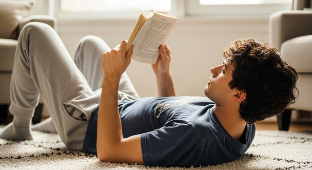 Persona recostada leyendo