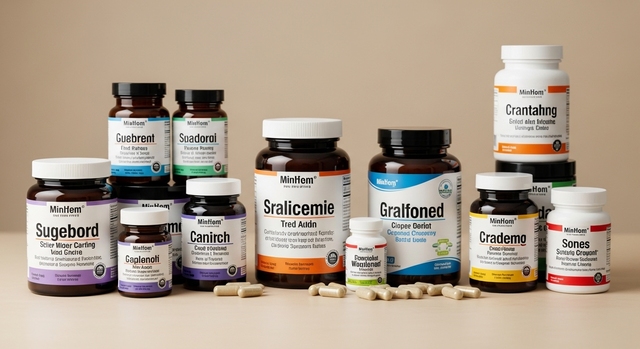 Suplementos sobre mesa organizados