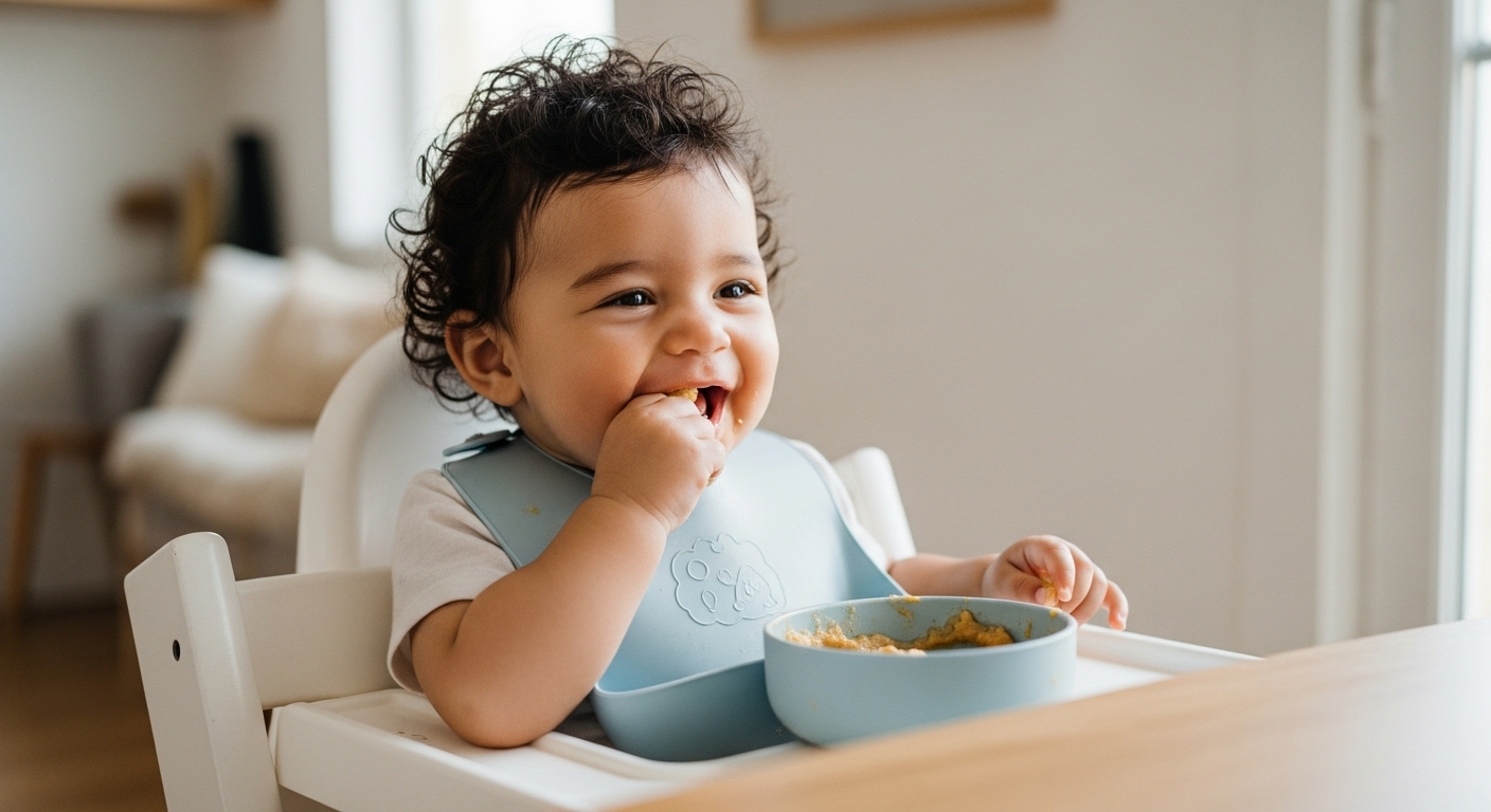 bebé comiendo en silla alta