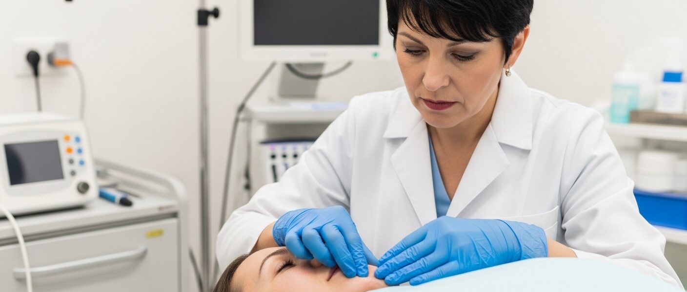 Profesional médico revisando piel