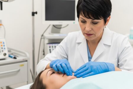 Profesional médico revisando piel