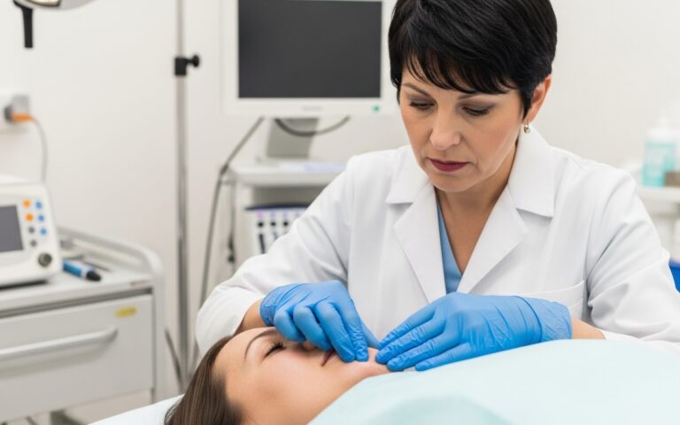 Profesional médico revisando piel