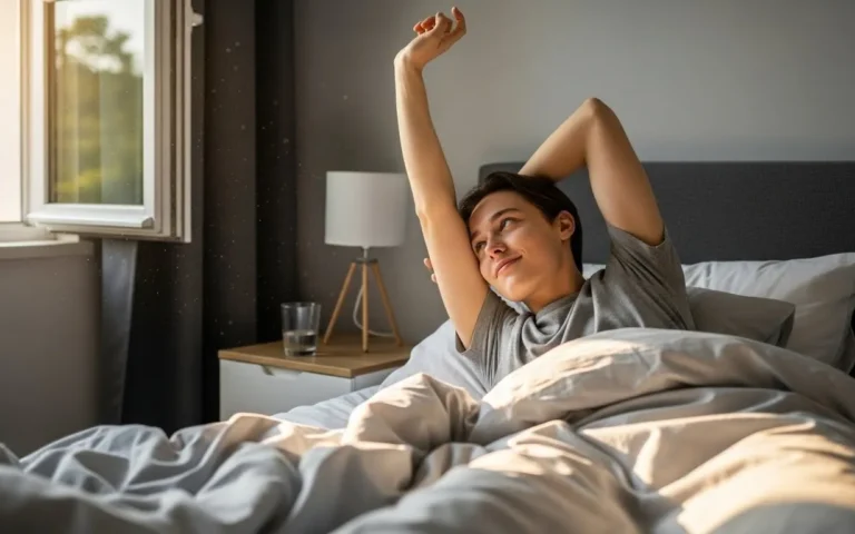 Una persona joven, despertando y estirándose